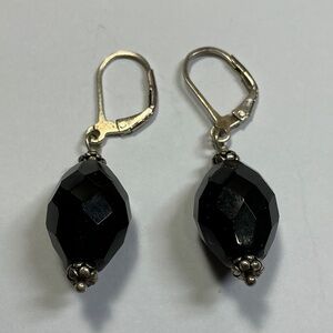 Sterling Silver Dangle Earrings with Black Onyx. 1 5/8 inches long